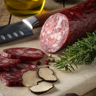 Trüffel -Salami mit schwarzen Trüffel + Trüffel - Olivenöl (40ml)
 mit weissem Trüffelaroma geschenkt