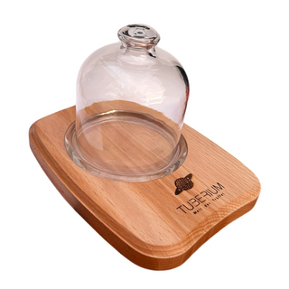 Trüffel Präsentations-Set – Edles Holzdisplay mit Glasglocke & Glasuntersetzer | Handmade in Italien