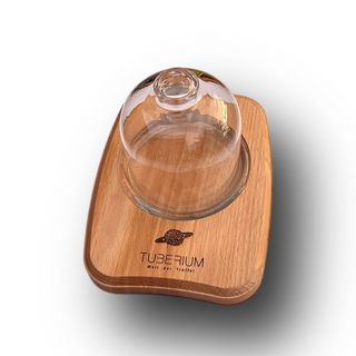 Trüffel Präsentations-Set – Edles Holzdisplay mit Glasglocke & Glasuntersetzer | Handmade in Italien