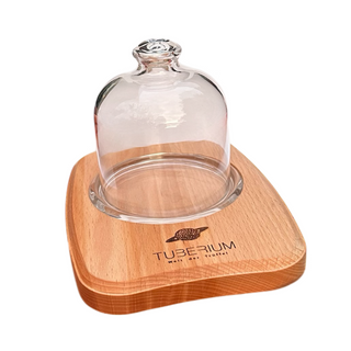 Trüffel Präsentations-Set – Edles Holzdisplay mit Glasglocke & Glasuntersetzer | Handmade in Italien