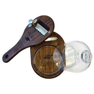 Exklusive Trüffelpräsentation mit Glasglocke & Ovankolholz-Trüffelhobel  – Handgefertigtes Set (Made in Italy)