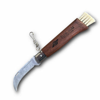 Pilzmesser mit gebogener Klinge und Nussholzgriff – Traditionelles Sammlermesser aus Italien.