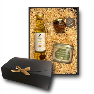 Trüffel Geschenkbox mit Trüffelöl, Trüffelbutter und Trüffelcarpaccio mit weissen Trüffeln