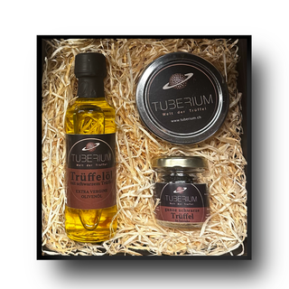 TUBERIUM Trio Gourmet Trüffelset mit Trüffelöl, Trüffelsalz und ganzem schwarzem Trüffel