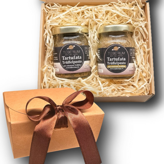 Tuberium Pasta-Duo Geschenkset mit Tartufata aus schwarzen und weissen Trüffeln, je 50 g, in einer Geschenkbox mit Holzwolle 